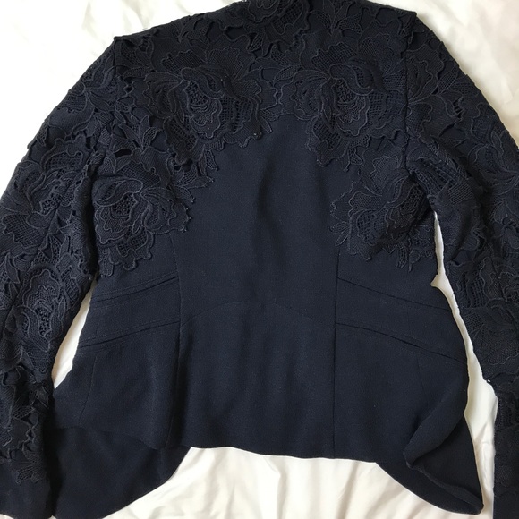 OneTheLand Lace Appliqué Midnight Blue Blazer - Picture 6 of 8